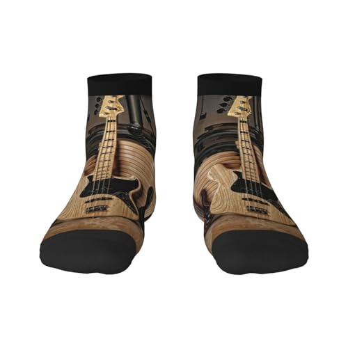 EdWal Herren-Socken mit Gitarren-Bass, Musikinstrumenten, feuchtigkeitsregulierend, Crew-Socken für Männer und Frauen, Geschenke für Golf, Jagd, Camping, 2 Schwarz, 1, Einheitsgröße