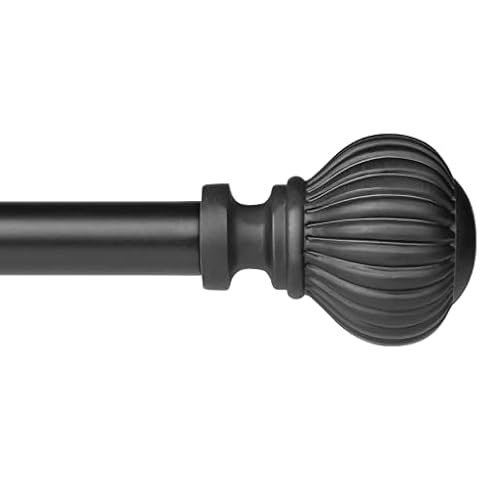 SZXIMU Curtain Pole 122 to 218 cm Metal Extendable for Eyelet Curtains 16mm Curtain Rods for Windows with Spherical Pumpkin Finials, Black Cover