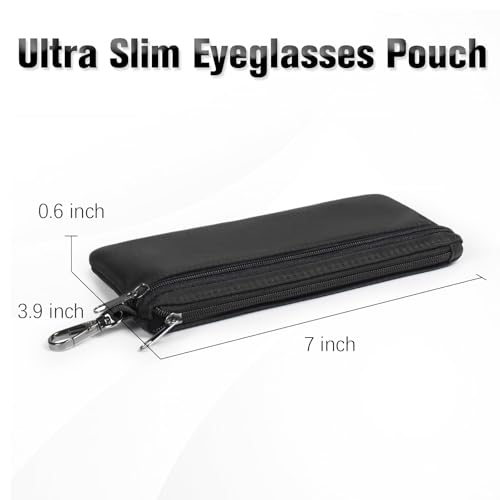 Tangoner Double Glasses Case Soft Zipper, Dual Sunglasses Case for Women, Eyeglass Organizer with Clip for 2 Pairs, Portable Slim Eyewear Storage Travel, Black