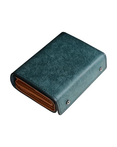 [Modiko] 財布 メンズ 2つ折り プエブロレザー 本革 ミニ 日本製 二つ折り財布 大容量 箱型の小銭入れ 小さい財布 コンパクト 箱状 左利き 右利き 父の日 誕生日 (紺色)