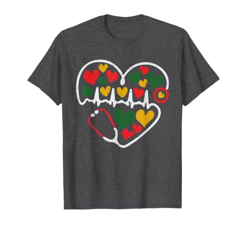 Stethoscope Heart Juneteenth Melanin Nurse African American T-Shirt, Men, Dark Heather Grey, Small