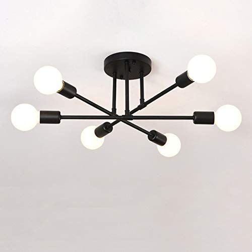 Lámpara de araña nórdica de 6 Luces Lámpara de Techo empotrada Moderna Lámpara E27 Zócalo Lámpara Sputnik Iluminación de Techo para Sala de Estar Comedor Pasillo, Negro + Blanco frío-5W