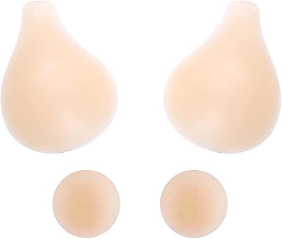 Paritoxs Strapless Sticky Push Up Bra, Invisible Silicone Bra with Nipple Covers for Backless Dress Tank Top (Multicolor)