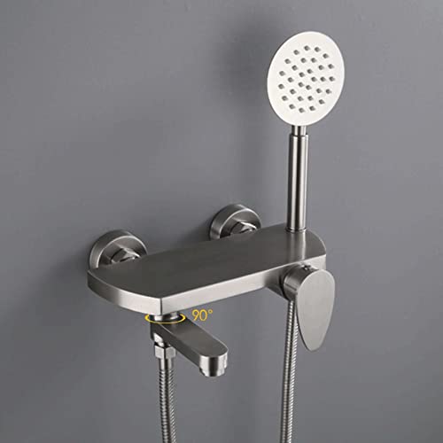 Ensemble de robinet de douche mural avec mitigeur bain-douche et pommeau inox brossé - 2