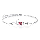 Leva Jewkis Sterling Silver Birthstone Bracelets Rose Love Created Ruby Gemstone July Birthstone Dai