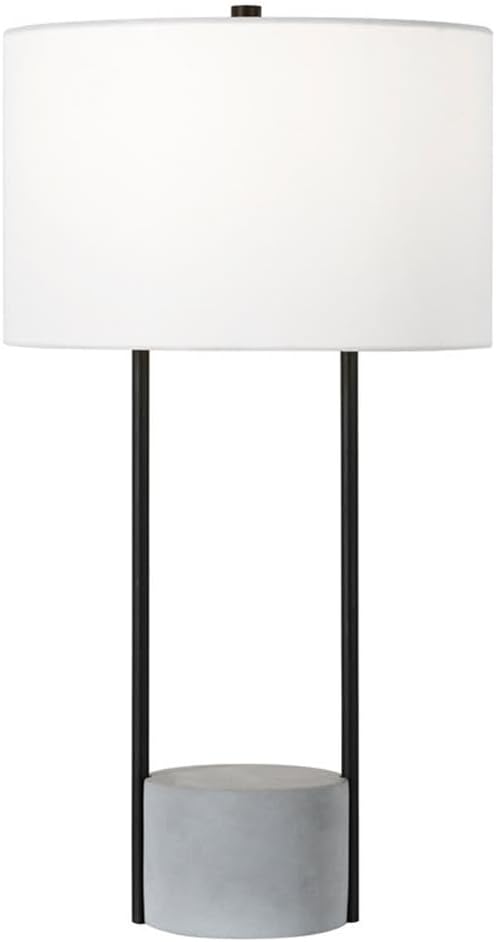 Henn&Hart 27" Industrial 1-Light Table Lamp with White Fabric Drum Shade for Living Room, Bedroom, or Office, Blackened Bronze/Concrete