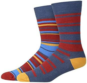 Men Bamboo Crew Socks Striped 2 Pairs Lg 7-11 Navy Multicoloured SeriouslySillySocks