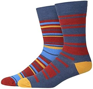 Men Bamboo Crew Socks Striped 2 Pairs Lg 7-11 Navy Multicoloured SeriouslySillySocks