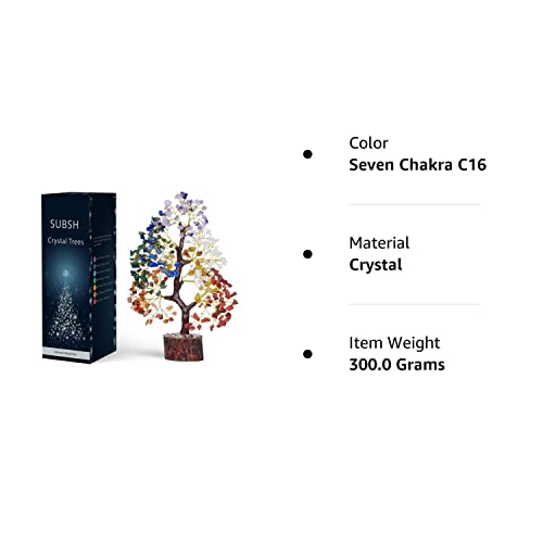 Subsh Seven Chakra Natural Healing Gemstone Crystal Bonsai Fortune Money Tree For Good Luck, Wealth & Prosperity Home Office Kitchen Décor Spiritual Gift (Golden Wire And 300 Beads) Size 10-12 Inches #TOP6