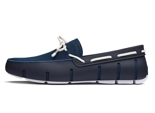 SWIMS Mens Braided Lace Loafers, Navy White, 13