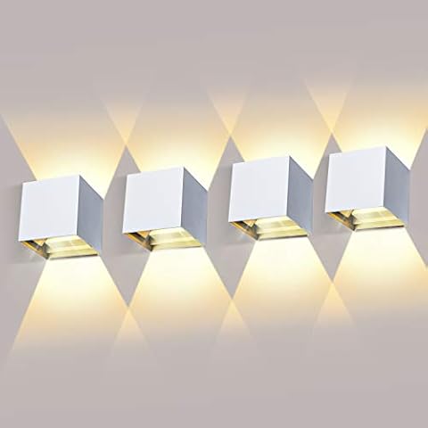 ledmo 4 Pack LED Wandleuchte Innen/Außen 12W Wandlampe Auf und ab Einstellbarer Lichtstrahl Wandlampen aussen led 2700-3000K Warmweiß Wandleuchten Innen IP65 wasserdichte Außenwandleuchte Weiß Cover