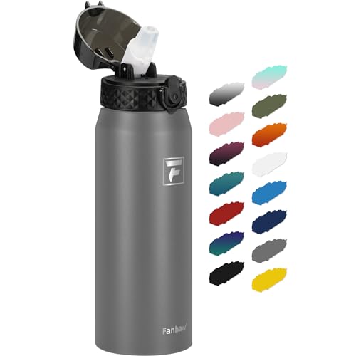 Fanhaw 24oz Kids Stainless Steel Water Bottle with Straw Lid, Gray