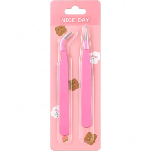 Image of Pink Precision Tweezer Set with Angled and Pointed Tips