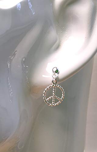 925 Solid Sterling Silver Peace Sign / Symbol Dangle Stud Earrings – Dangling Mini Love Unisex Jewelry #TOP1