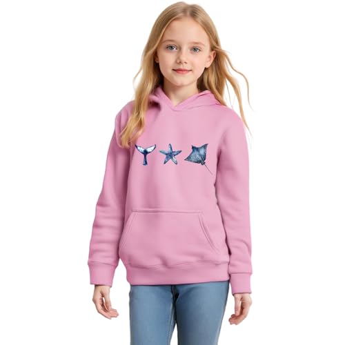 Sudadera con Capucha clásica Holgada de Manga Larga para niñas con temática oceánica Ideal para Uso Diario en otoño e Invierno (9-10 Years)