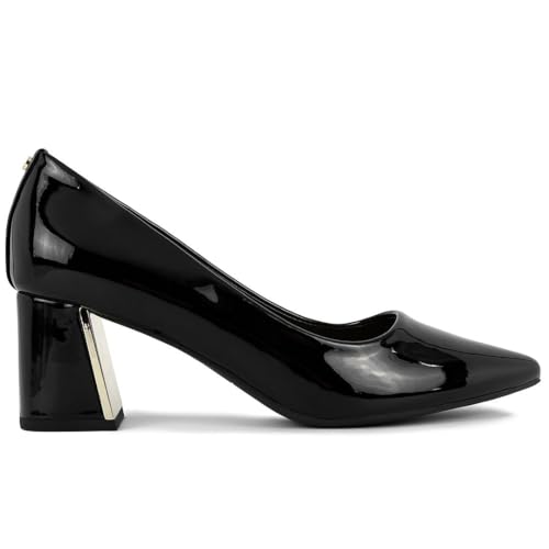 Jones New York Women’s Block Heel Dress Pumps – Vegan Leather Square Toe Slip-On Shoes with Buckle Strap – Comfortable Low Heel for Office or Formal Wear-Canal-Black Patent Size 8 by Jones New York - Used condition - Image 2
