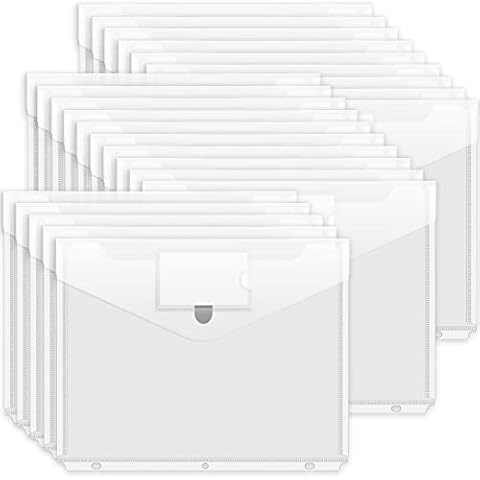Forvencer Binder Pocket, 24 Pack Super Heavyweight Poly Binder Pocket with Hook and Loop Fasteners Closure, Binder Folders Side Loading, 3 Ring Binder Pocket, Letter Size, Clear Cover