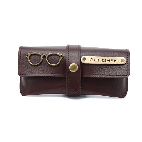 Image of AICA Personalised Name & Charm Leather Sunglass Case Cover for Men & Women | Hard Case Eyewear Cover