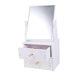 NIYANGLE 卓上化粧鏡 多機能収納ボックス付きPVC製スタンディングミラー 寝室やデスク用女性向け化粧鏡 メイクやシェービングに適した安定ベ