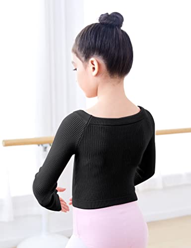 Daydance Boat Neck Black Girls Ballet Sweater Long Sleeve Cropped Pullover Dance Shrug For Leotards With Thumb Holes #TOP1