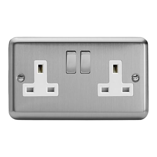 Varilight Double Switched Socket - Value Matt Chrome With Brushed Steel/White Insert