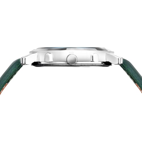 Image of CRESTELLO Brown /Green /Black Leather Strap Analog Wrist Watch with Day-Date Display for Men (Silver /Green /Brown /Black Dial) | CR-WT210