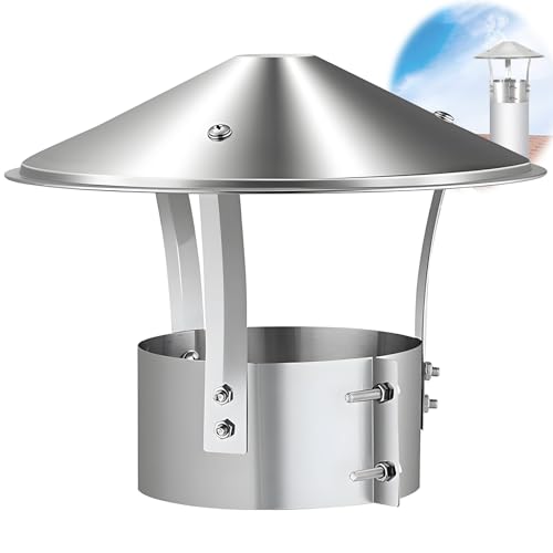 Comignolo in Acciaio Inox 304, 75 125 150 180 200mm Comignolo Canna Fumaria, Protezione per Sfiato Del Tetto Resistente Alle Intemperie, per Cappello Scarico Stufa Esterna a Pellet Stufa(160mm/6.3in)