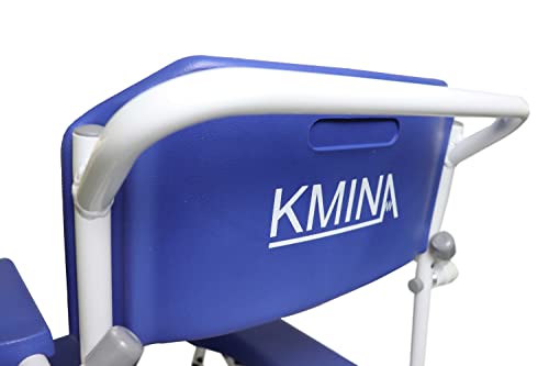 KMINA Toilettenstuhl mit Rollen für Senioren Blau, selbstfahrender Duschstuhl für Behinderte, höhenverstellbarer Duschrollstuhl mit 60 cm Rädern, fahrbarer Leibstuhl bis 120 kg - Modell PRO