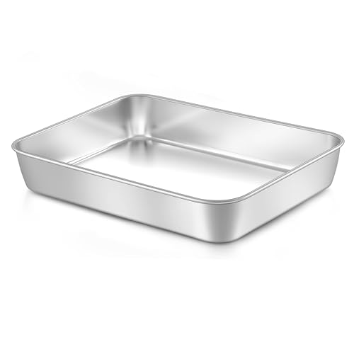 LIANYU 12⅓ x 9¾ x 2 Inch Baking Cake Pan, Rectangle Bakeware for Lasagna Brownies Casseroles, Stainless Steel Toaster Oven Pan, Dishwasher & Oven Safe