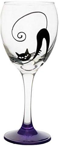 MLT Purple 'Black Cat' Hand Painted 450ml Cat Wine Glass Gift