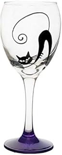 MLT Purple 'Black Cat' Hand Painted 450ml Cat Wine Glass Gift