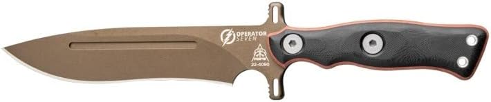TOPS Knives Tops Operator Fixed Blade Knife - Midnight Bronze Finish - Kydex Sheath - Tan Canvas Micarta/Black G10,(OP7-01MB)