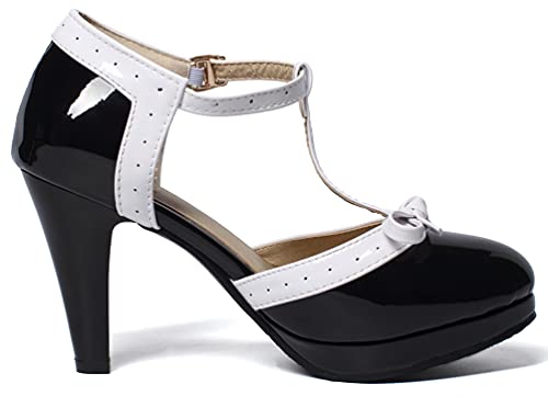 Caradise Womens High Heel T Strap Mary Jane Patent Pumps with Bow Rockabilly Dress Shoes3