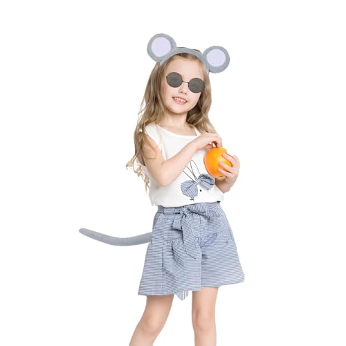 MFUOE 3Pieces Grey Blind Mouse Set Mouse Ears Headband Tail and Black Glasses World Book Day Adult Fancy Dress for Men Women Cosplay Accessory - Image 4