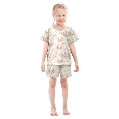 ALAZA Swan Flower Floral Pajamas Short Sleeve 2 Piece Sleepwear Top and Bottom Pajama Set Unisex3