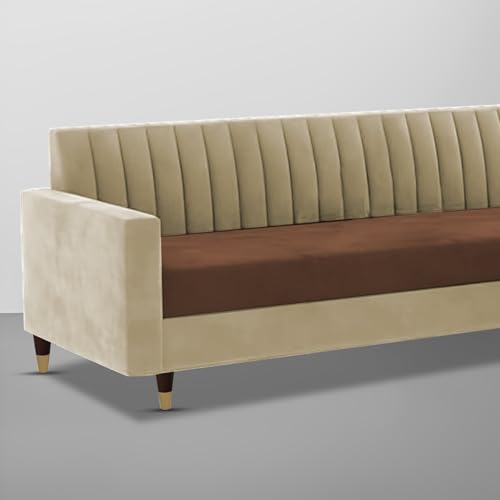 Image of Casaliving Garcia 3 Seater Sofa Set for Living Room (Cream Brown Colour) Premium Fabric Sofa