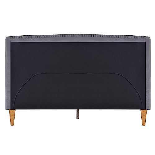 Dg Casa Blake Traditional Textured Fabric Headboard Upholstered Platform Bed Frame Wooden Slat Support, Queen Size, Charcoal #TOP3