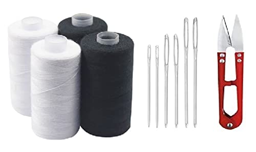 Chidakash® 800M Strong and Durable Best Sewing Threads Spool for Clothes Sewing Accessories White Black with 6 Pcs Different Size Steel Sewing Needle and Thread Cutter (4)