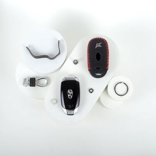 Image of Leather Smart Car Key Cover Case for Hyundai Verna Kona Electric (Black)