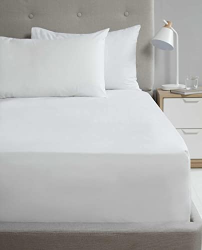 Rapport Home 16" Deep Flat Sheet 180TC Percale Sheet (White, Super King)