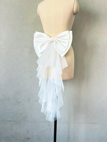 Image of Detachable Satin Bow for Wedding Dress Bowknot with Irregular Tulle Tail