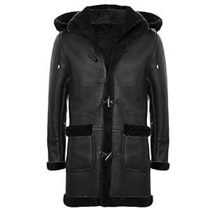 Mannen Warm Winter Lange Echt Schapenvacht Leer Gember Bruin Hooded Duffle Jas
