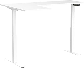 FLEXISPOT Corner Desk Dual Motor L Shaped Computer Electric Standing Sit Stand Up Desk Height Adjustable Home Office Table with Splice Board, 71x48 White