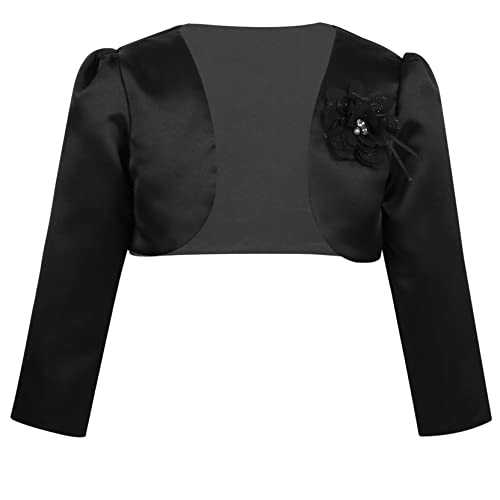 Kids Girls Long Sleeve Bolero Shrug Jacket Cardigan for Formal Dress Wedding Party Flower Sweater Dress Cover Up Black 12-18 Months