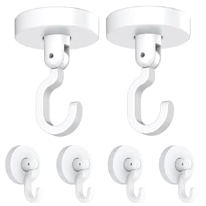 Adhesive Ceiling Hooks Wall Hook Sticky Hooks Shower Hooks No Hole/No Drilling Hanging 2 in1 for Swivel Utility Hook Hanger Wind Chimes.Small Plants Home Decoration Towel Coat Bag 4PC