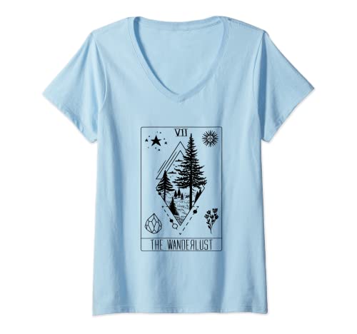 Donna Cartolina dei Tarocchi Escursionismo Mezzaluna Divertente Campeggio Blackcraft Maglietta con Collo a V
