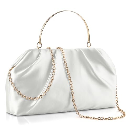 Image of ERKOON Clutch Purse for Women Elegant Pleated Evening Bag Crossbody Shoulder Handbag Envelope Bag with 2 Detachable Chain