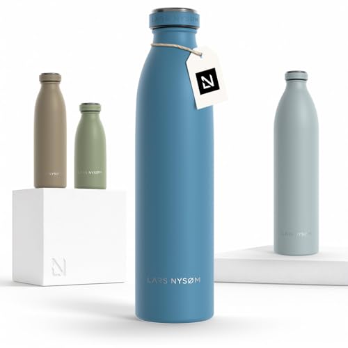 Image of LARS NYSOM Stainless Steel Insulated Water Bottle 12oz 17oz 25oz 34oz 51oz | Insulated Thermo Flask for Hot and Cold Beverages | Leakproof Drinking Bottle (Calypso Blue, 25.4oz)