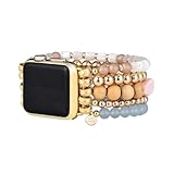 Cape Diablo Cinturino per smart watch da donna, realizzato a mano, con pietre preziose, compatibile con volti Apple da 38 mm a 45 mm (nebbia albicocca, S - adatto a polsi da 14,6 a 15,9 cm)
