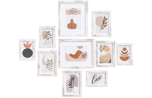 eletecpro 10 Pack Picture Frames, Including 4Pcs 4x6, 4Pcs 5x7, 2Pcs 8x10 Picture Frames Collage Wall Decor or Tabletop Display, Multiple Sizes Gallery Wall Frame Set, Distressed White